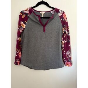 Matilda Jane Times Table‎ Floral Blossom Baseball Tee Sz Small Long Sleeve Boho